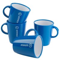 4 blaue Henkelbecher / Tassen mit dem Knaus Logo und...